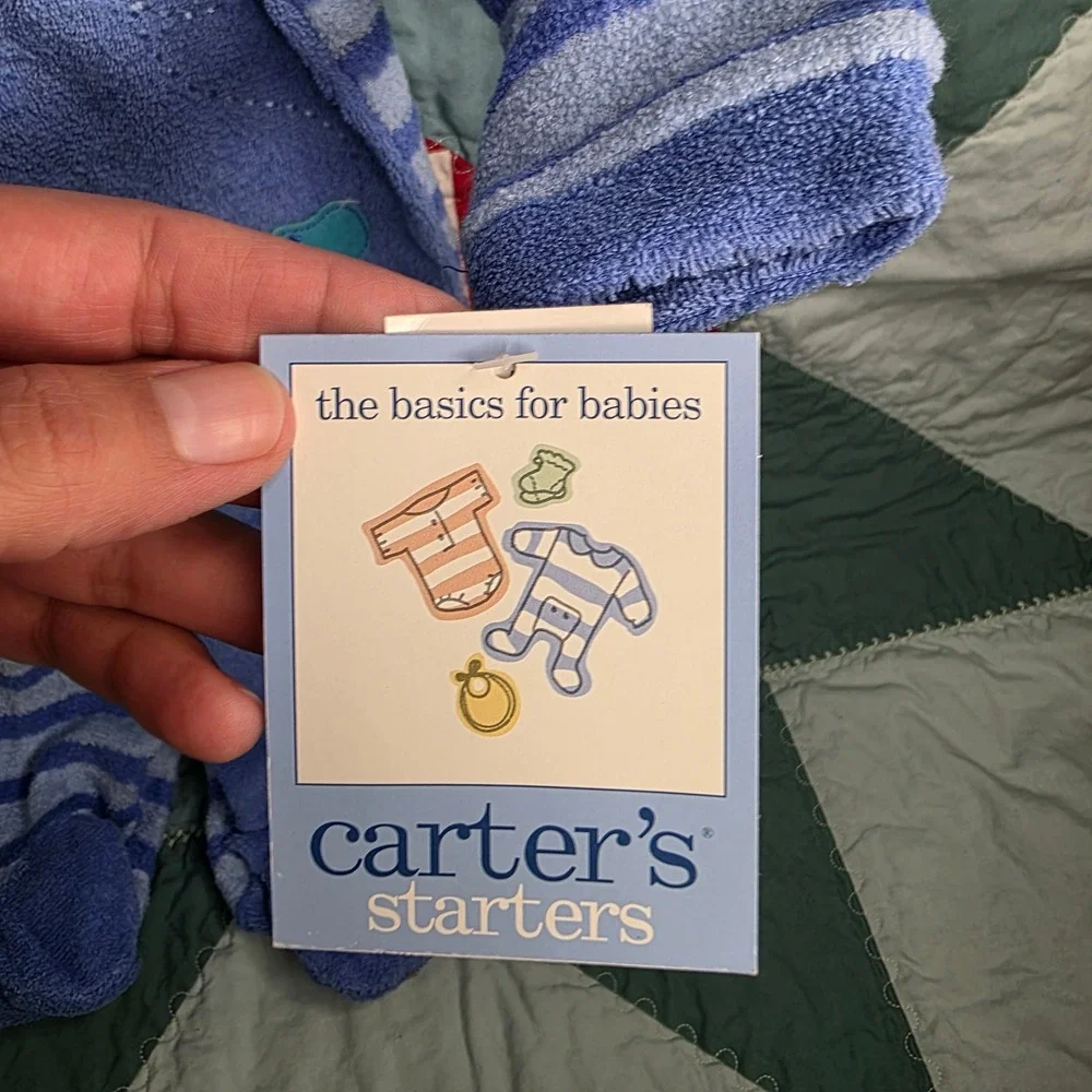 Vintage Carters Starters Blue Striped Turtle Bee Fleece Sleeper 3-6M Terrycloth